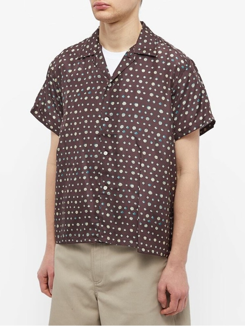 Bode Men's Lobelia Vacation Shirt Brown Short-Sleeve Printed Camp Collar Shirt